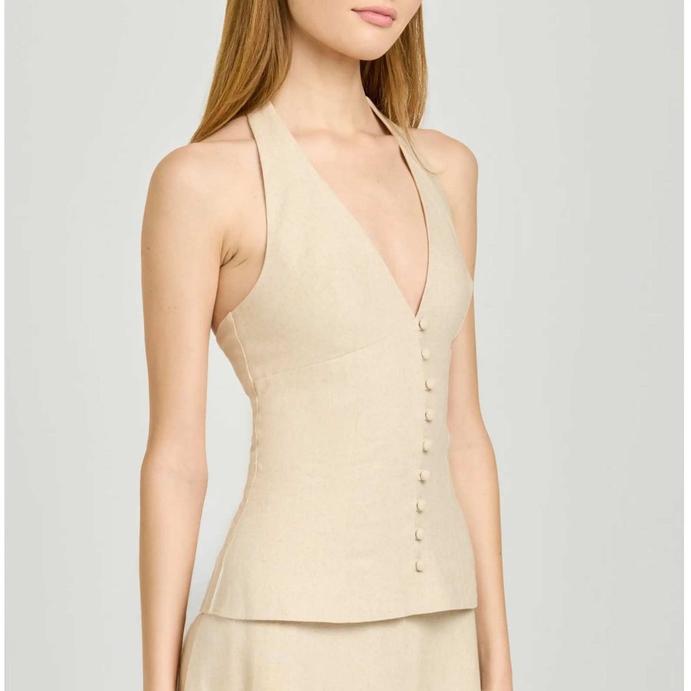 WAYF x Hannah Lovey Porter Women's Capri Halter Linen Blend Vest Top Natural M